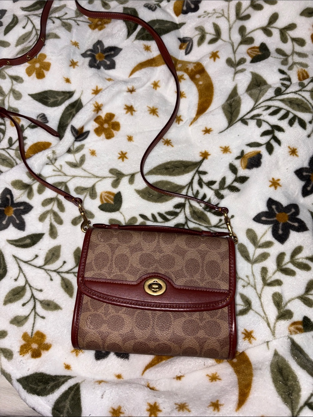 Coach Brown Signature Canvas Crossbody with Saddle Trim